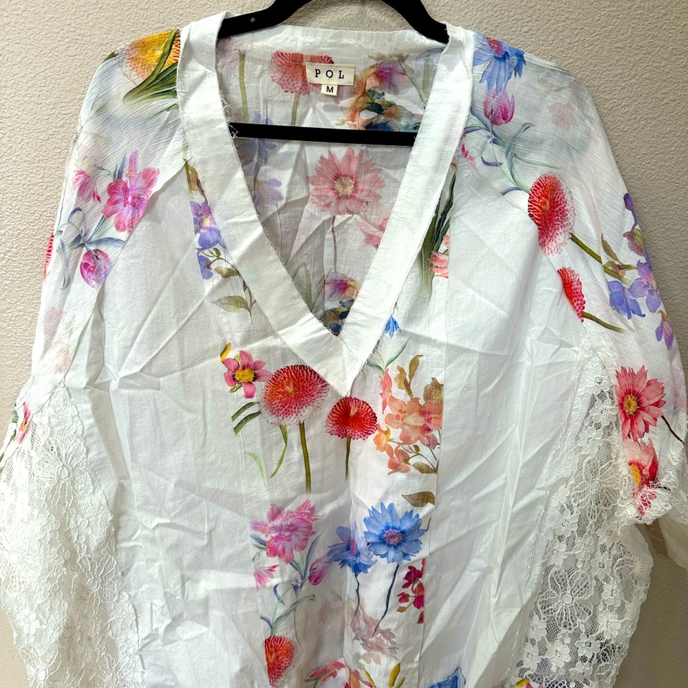 NWOT POL Floral and Lace Shirt